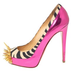Christian Louboutin Pink Zebra Print  Asteroid Spike Pumps Size 36