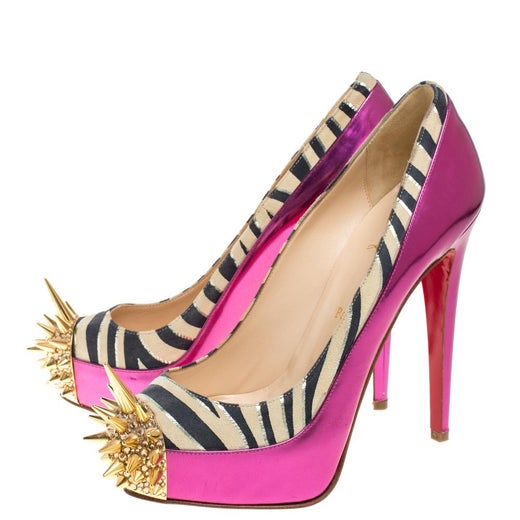 Christian Louboutin Pink Zebra Print Limited Edition Asteroid Pumps Size  37.5 at 1stDibs