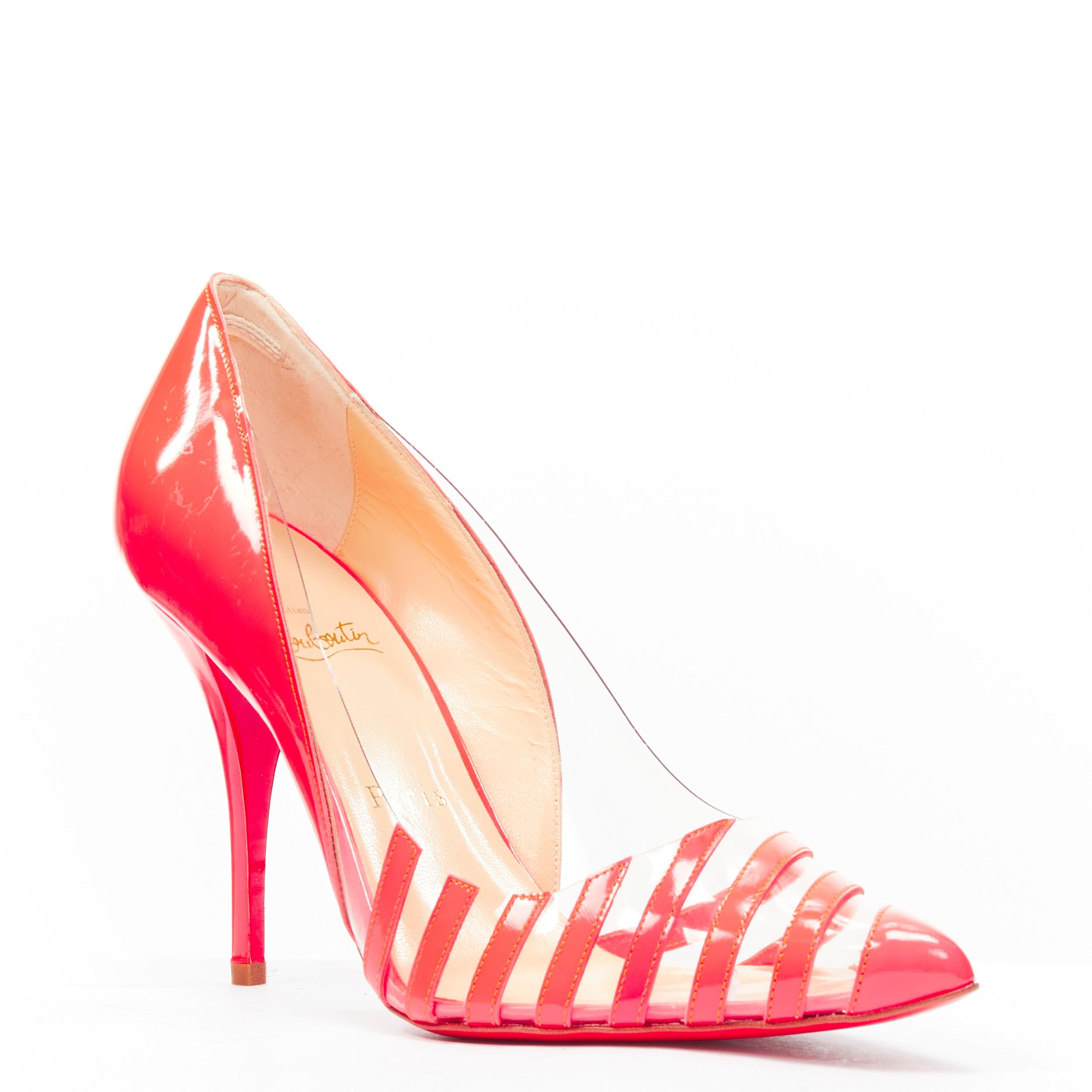CHRISTIAN LOUBOUTIN Pivichic 100 neon pink striped patent pigalle pump EU37.5 
Reference: MELK/A00200 
Brand: Christian Louboutin 
Model: Pivichic 100 
Material: Patent Leather 
Color: Pink 
Pattern: Striped 
Made in: Italy 

CONDITION: 
Condition: