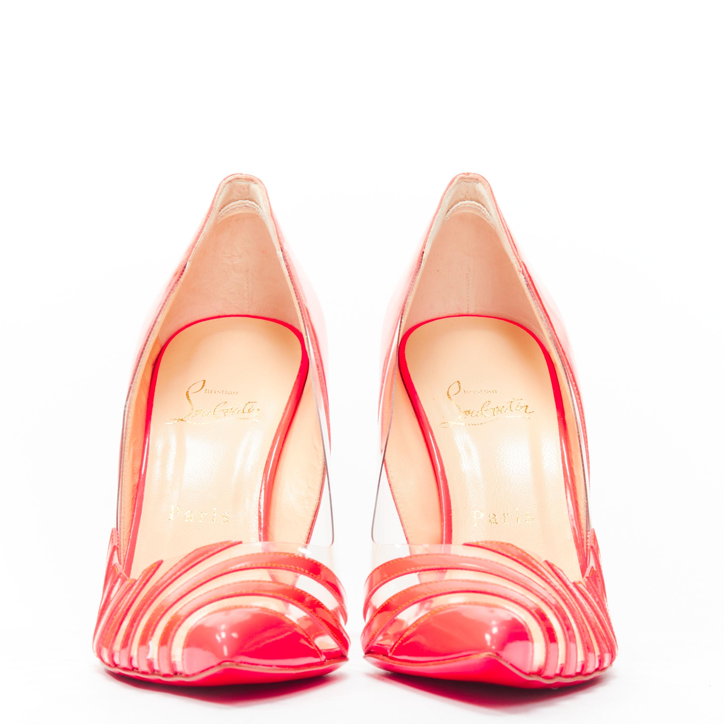Pink CHRISTIAN LOUBOUTIN Pivichic 100 neon pink striped patent pigalle pump EU37.5 For Sale