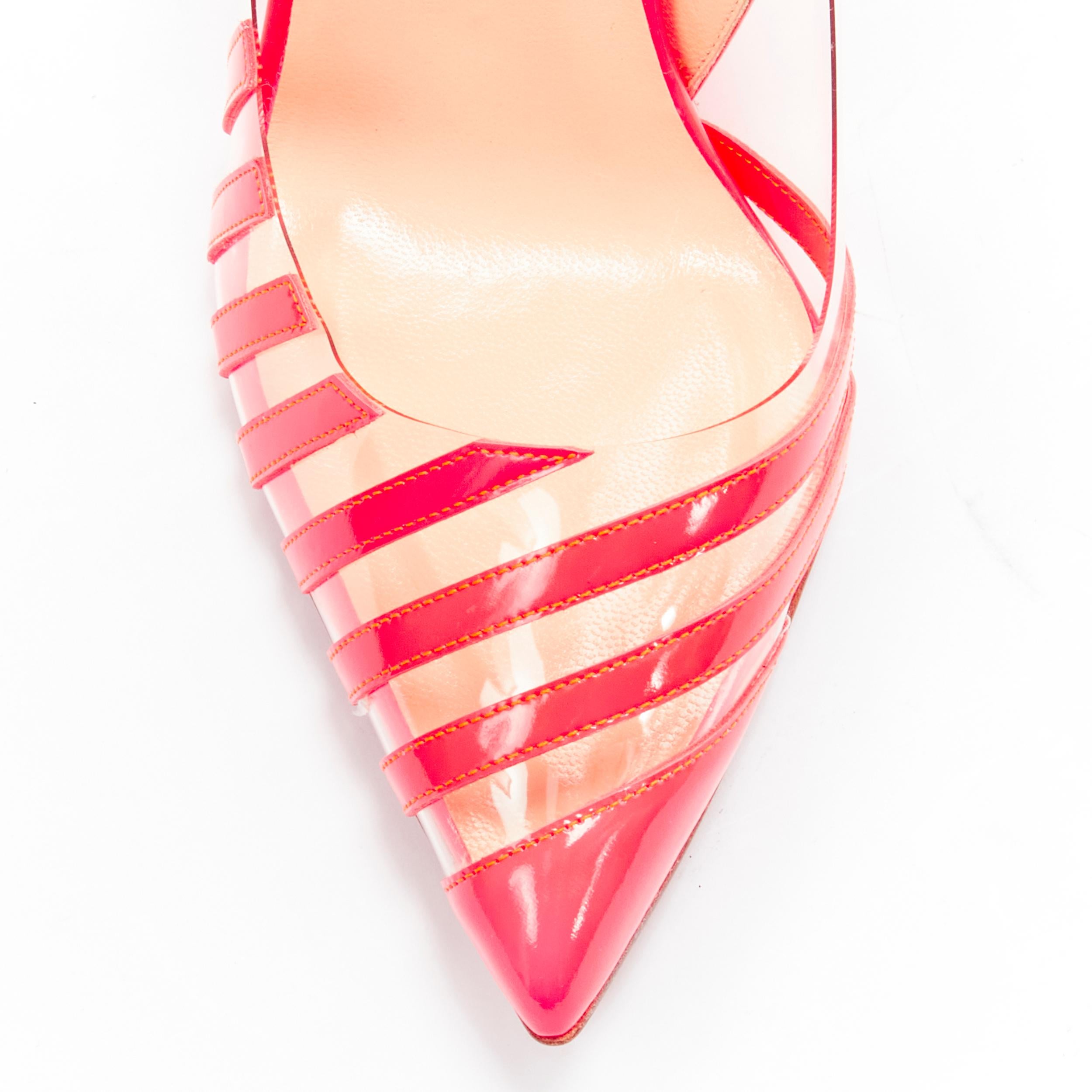 CHRISTIAN LOUBOUTIN Pivichic 100 neon pink striped patent pigalle pump EU37.5 For Sale 1