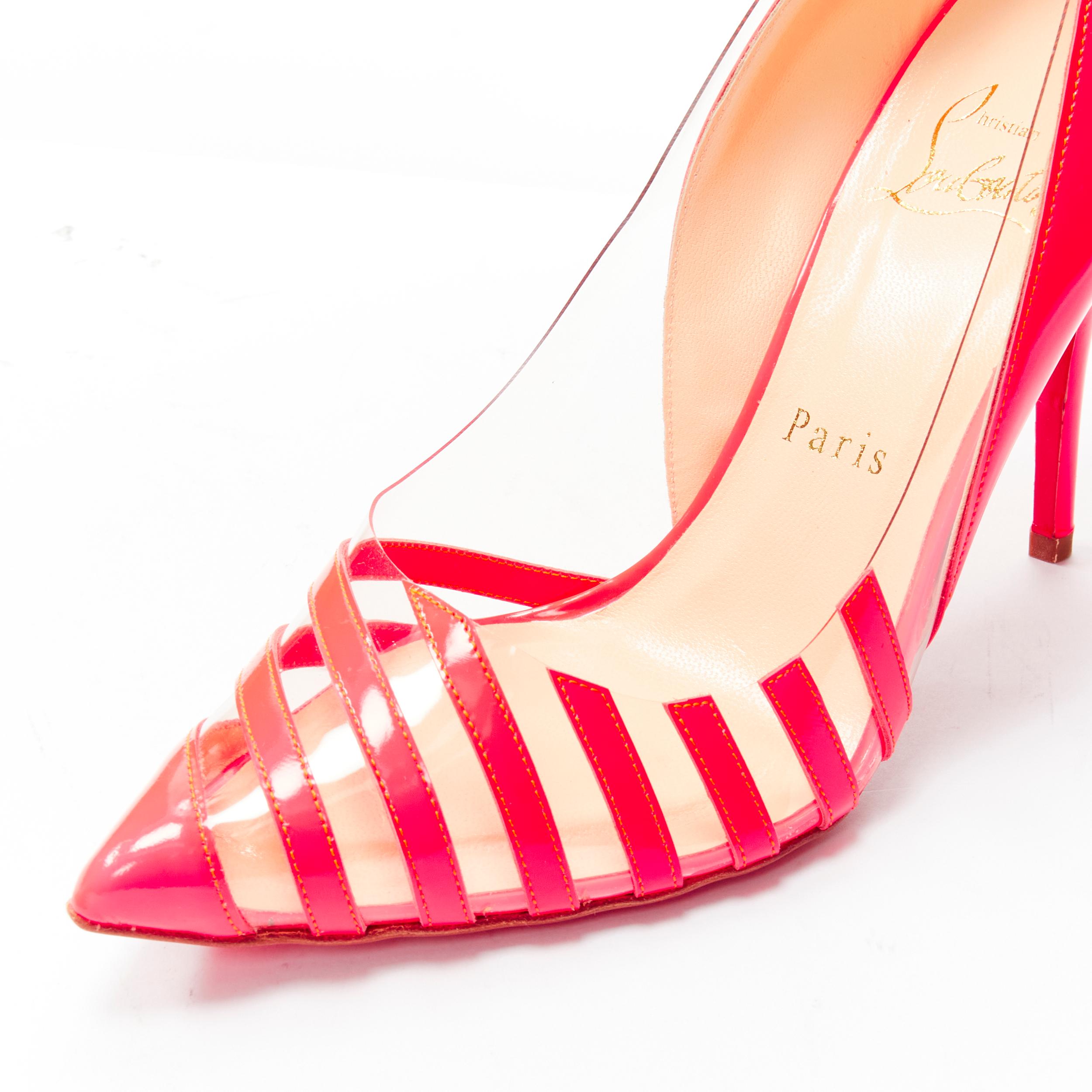 CHRISTIAN LOUBOUTIN Pivichic 100 neon pink striped patent pigalle pump EU37.5 For Sale 2