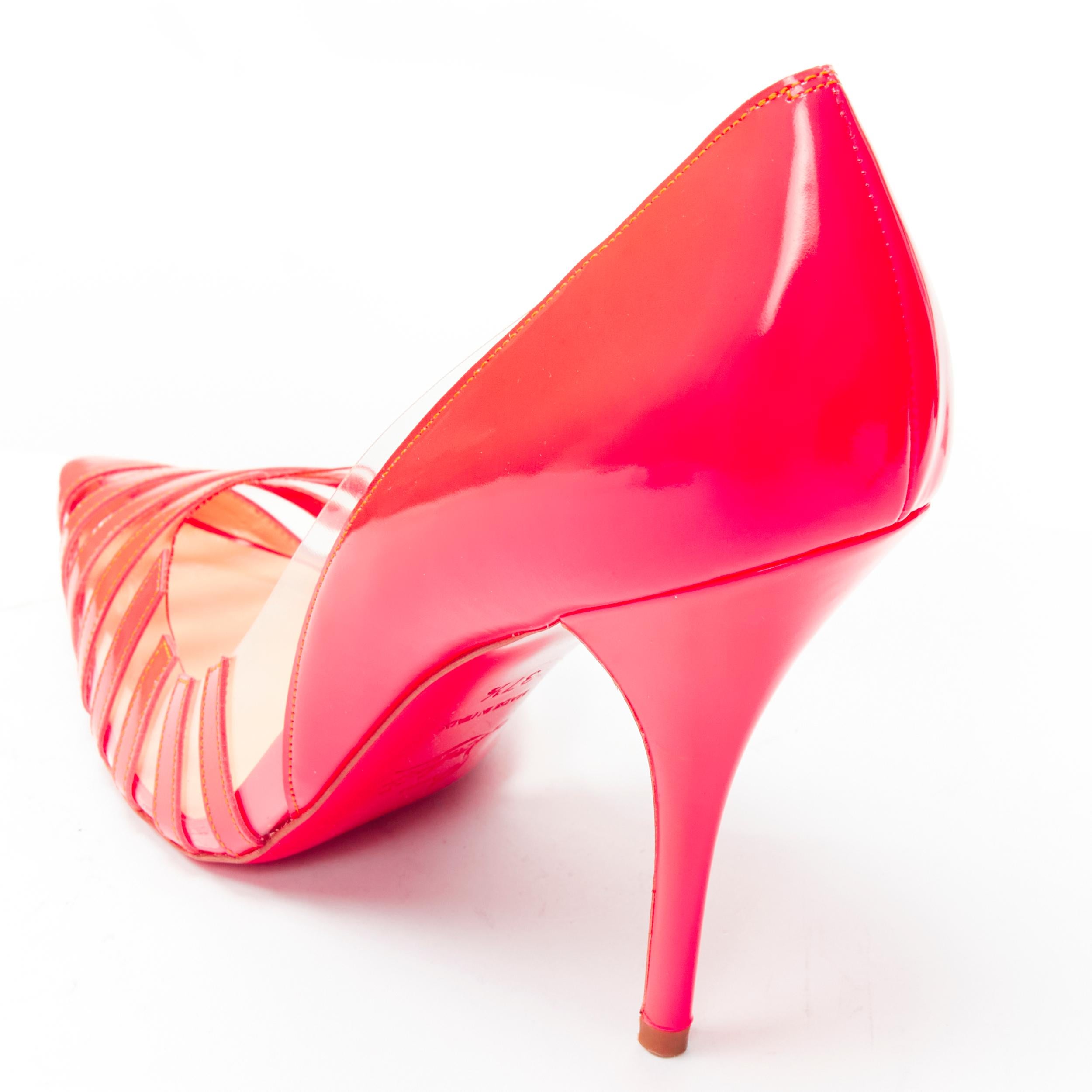 CHRISTIAN LOUBOUTIN Pivichic 100 neon pink striped patent pigalle pump EU37.5 For Sale 3