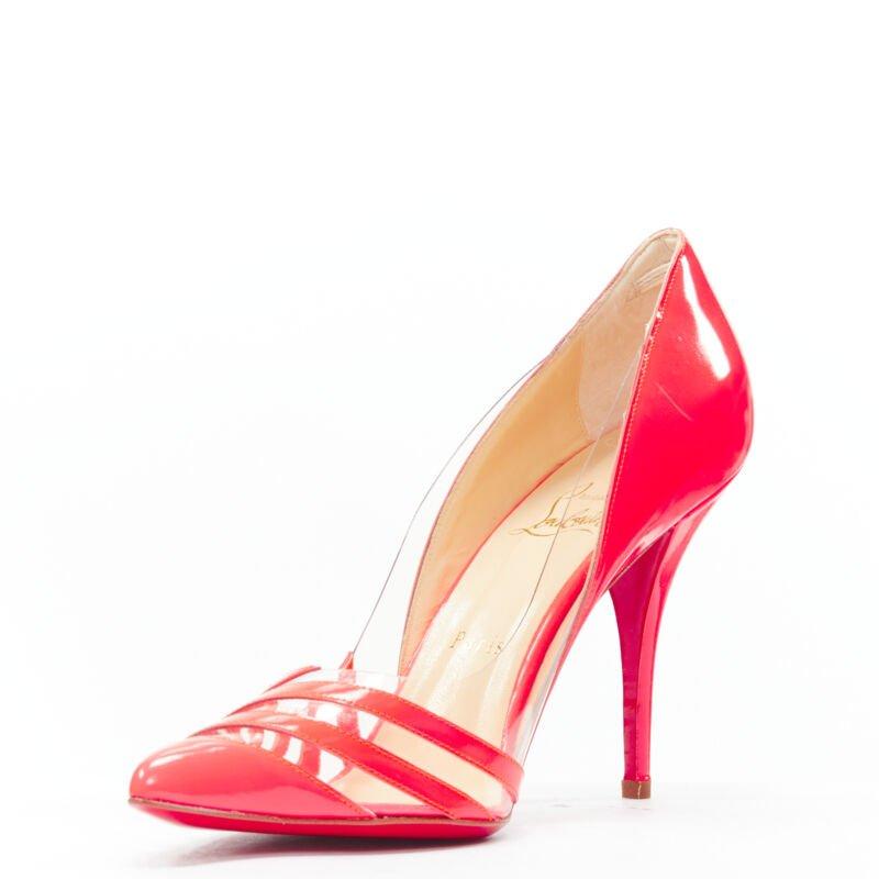 CHRISTIAN LOUBOUTIN Pigalle 100 vernis PVC rayé rose fluo EU37.5 Excellent état - En vente à Hong Kong, NT