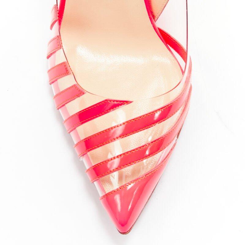 CHRISTIAN LOUBOUTIN Pigalle 100 vernis PVC rayé rose fluo EU37.5 en vente 1