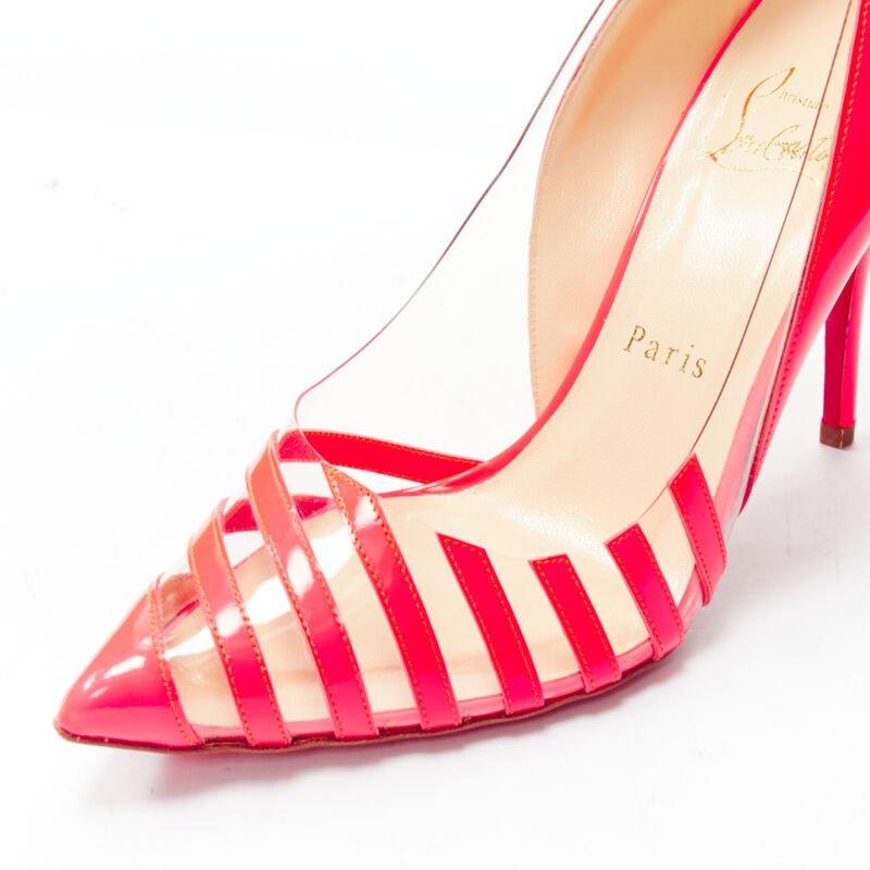 CHRISTIAN LOUBOUTIN Pigalle 100 vernis PVC rayé rose fluo EU37.5 en vente 2
