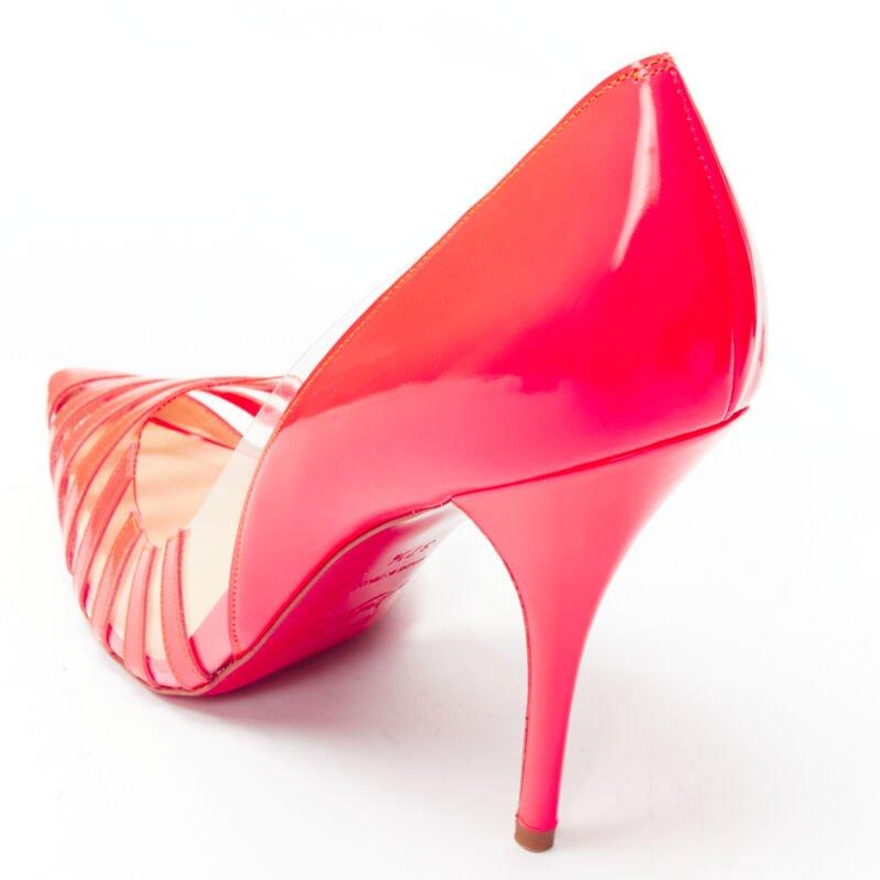 CHRISTIAN LOUBOUTIN Pigalle 100 vernis PVC rayé rose fluo EU37.5 en vente 3
