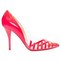 CHRISTIAN LOUBOUTIN Pivichic 100 neon pink striped patent PVC pigalle EU37.5