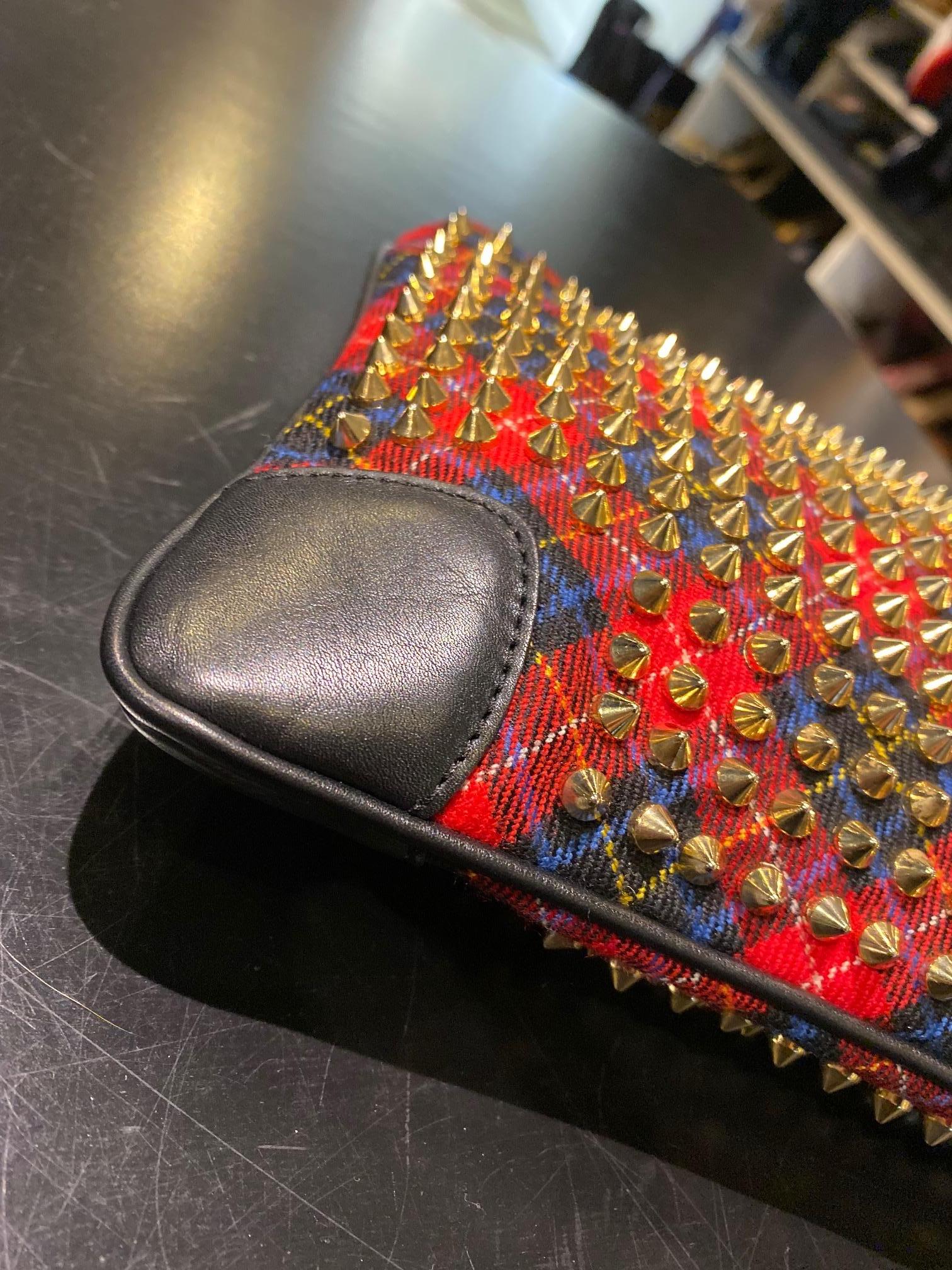 Christian Louboutin Plaid Spiked Clutch For Sale 2