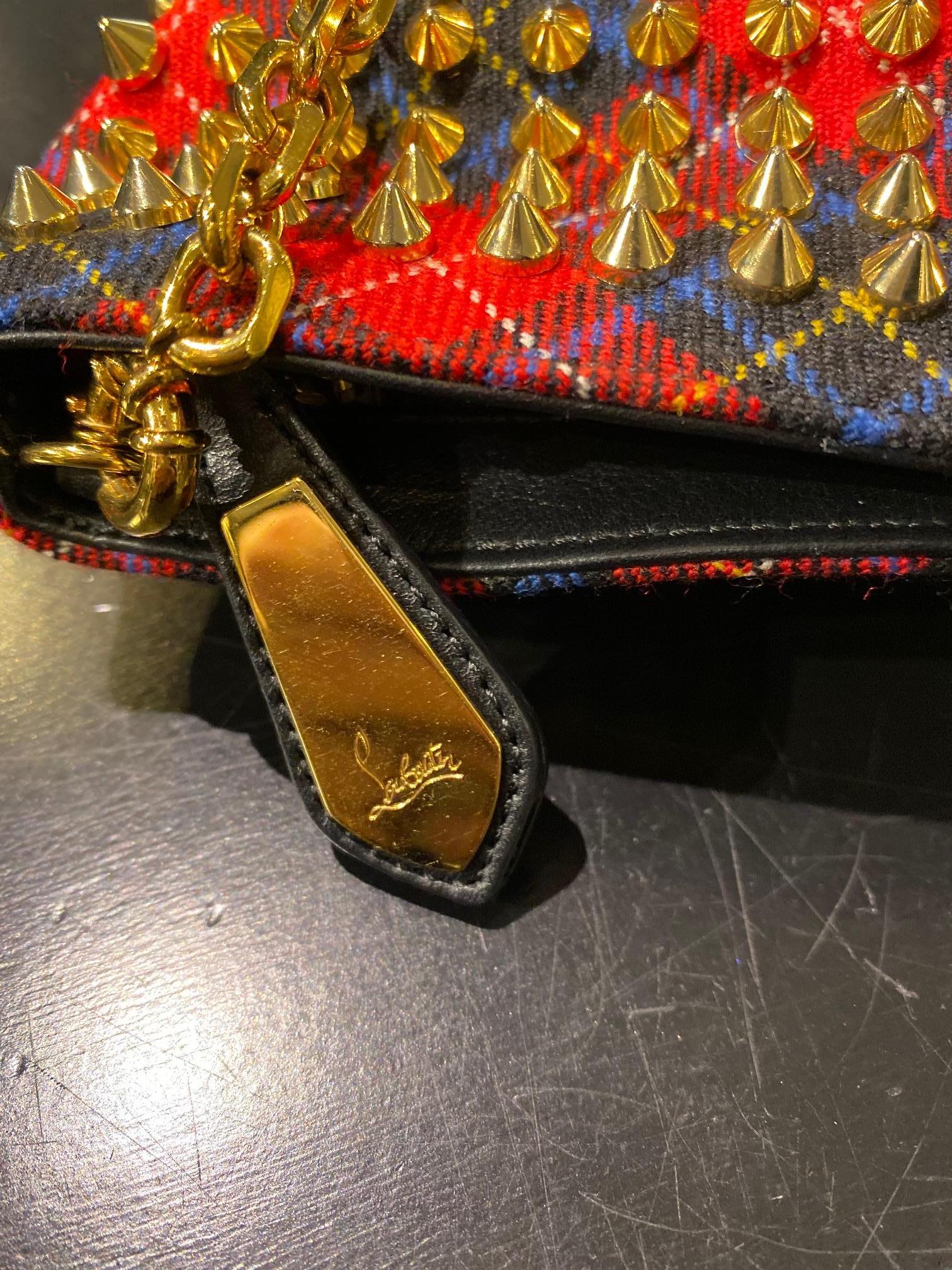 Christian Louboutin Plaid Spiked Clutch For Sale 3