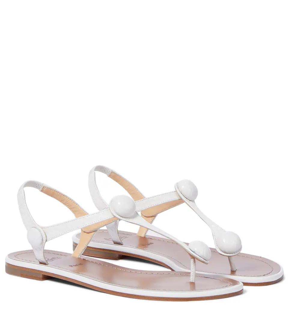 Women's Christian Louboutin Planet Ball White Leather Sandals Sz 36 For Sale