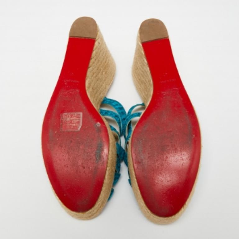 Beige Christian Louboutin Pleated Crepon Espadrille Platform Wedge Sandals Size 41 For Sale