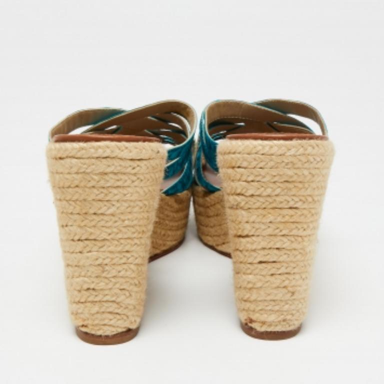 Women's Christian Louboutin Pleated Crepon Espadrille Platform Wedge Sandals Size 41 For Sale
