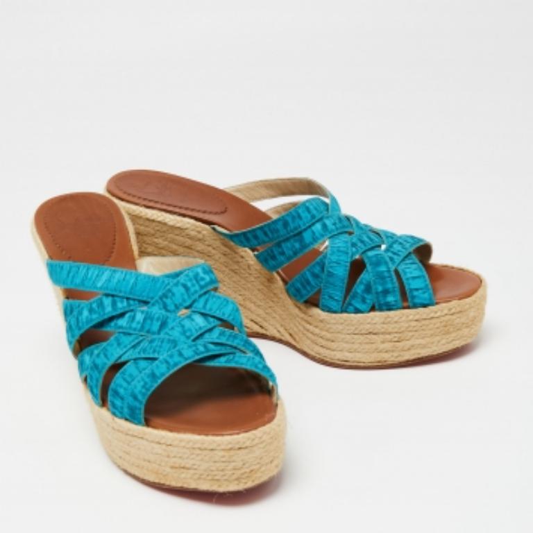 Christian Louboutin Pleated Crepon Espadrille Platform Wedge Sandals Size 41 For Sale 1