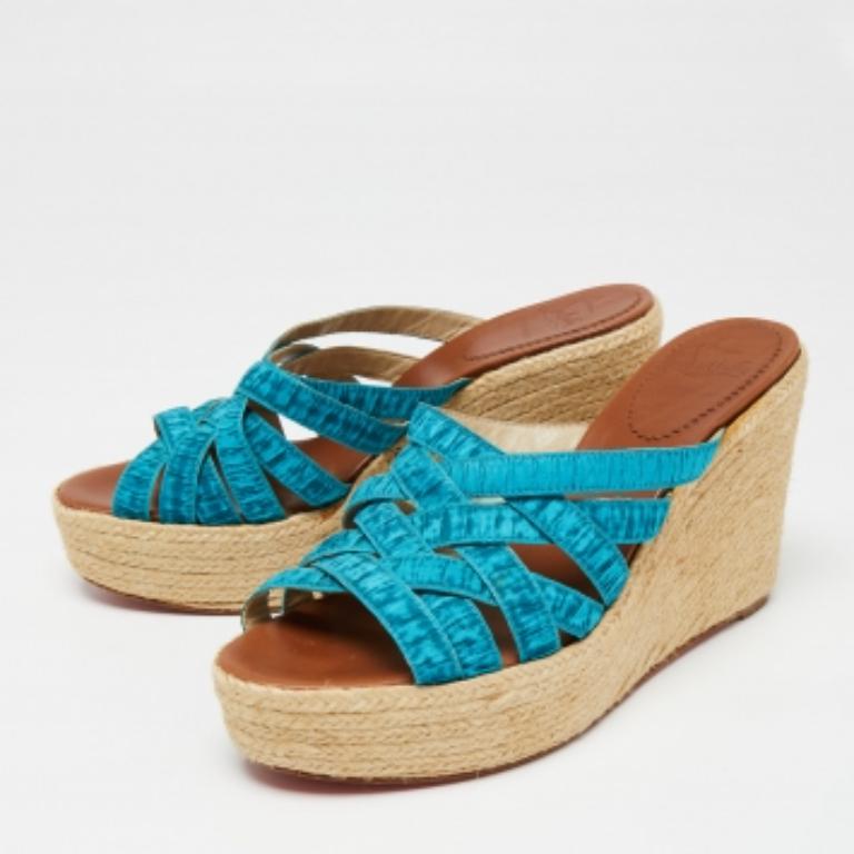Christian Louboutin Pleated Crepon Espadrille Platform Wedge Sandals Size 41 For Sale 3