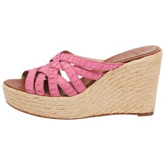 Christian Louboutin Pleated Fabric Espadrille Platform Wedge Sandals Size 41