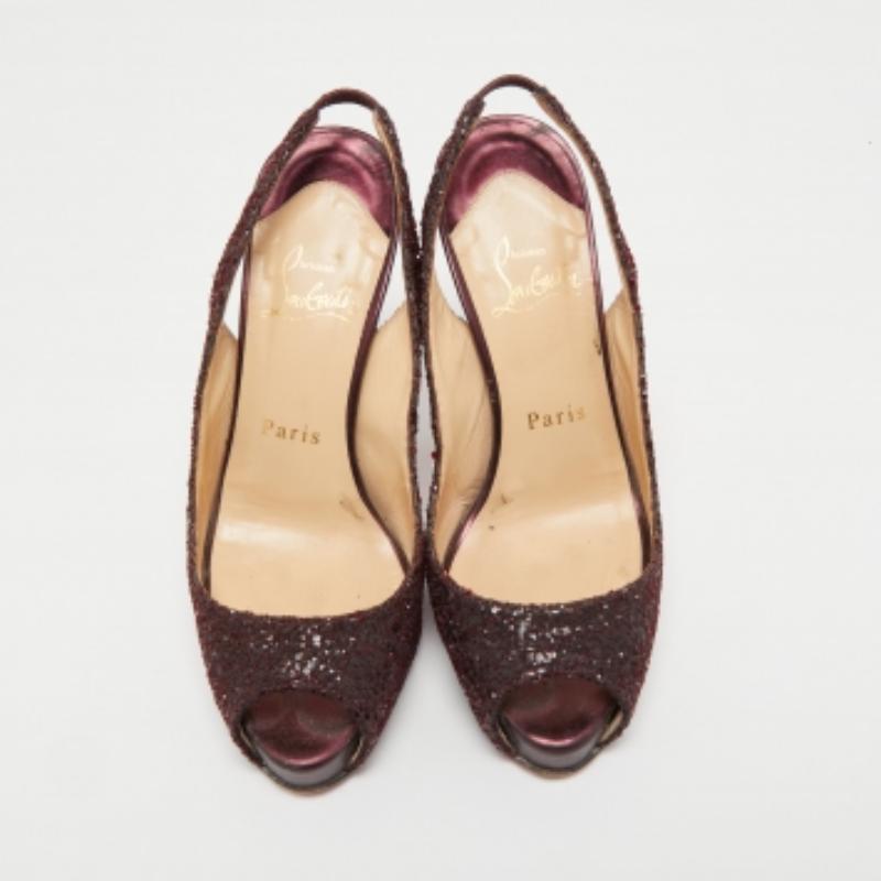 Christian Louboutin Pflaume Grob Glitter No Prive Slingback Pumps Größe 36 (Schwarz)