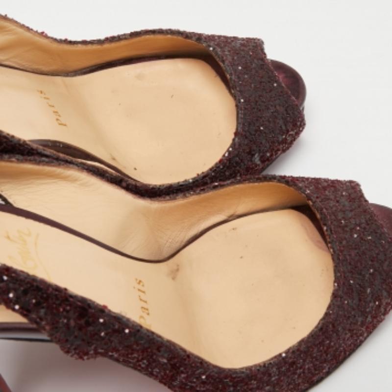 Christian Louboutin Pflaume Grob Glitter No Prive Slingback Pumps Größe 36 im Zustand „Gut“ in Dubai, Al Qouz 2