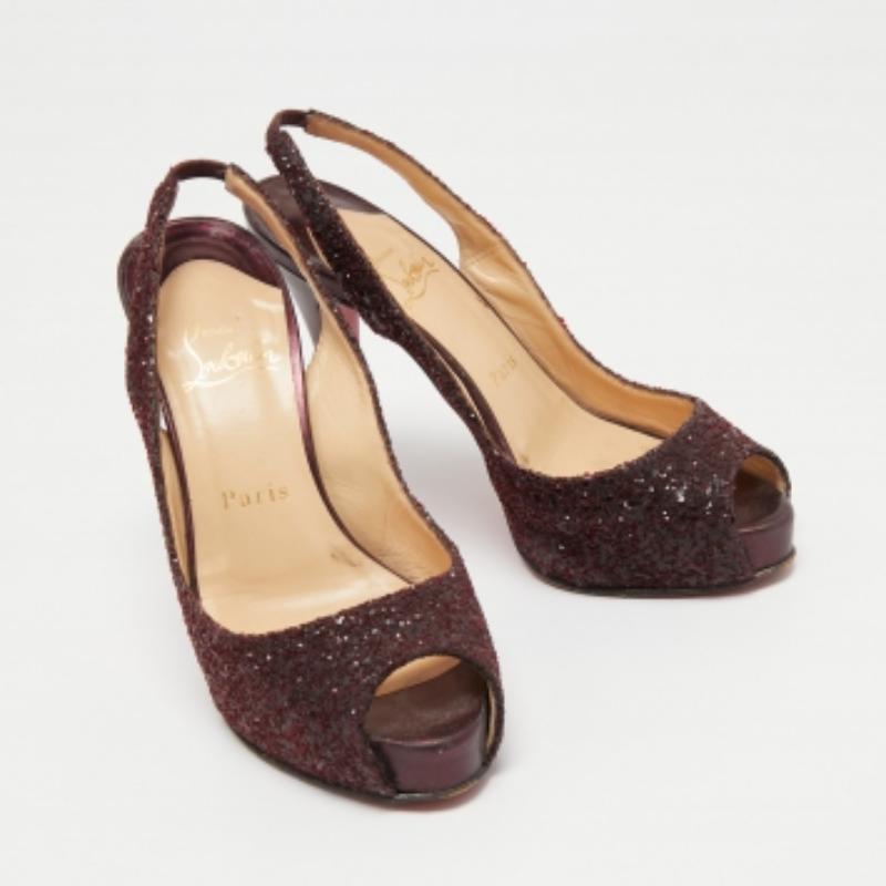 Christian Louboutin Pflaume Grob Glitter No Prive Slingback Pumps Größe 36 Damen