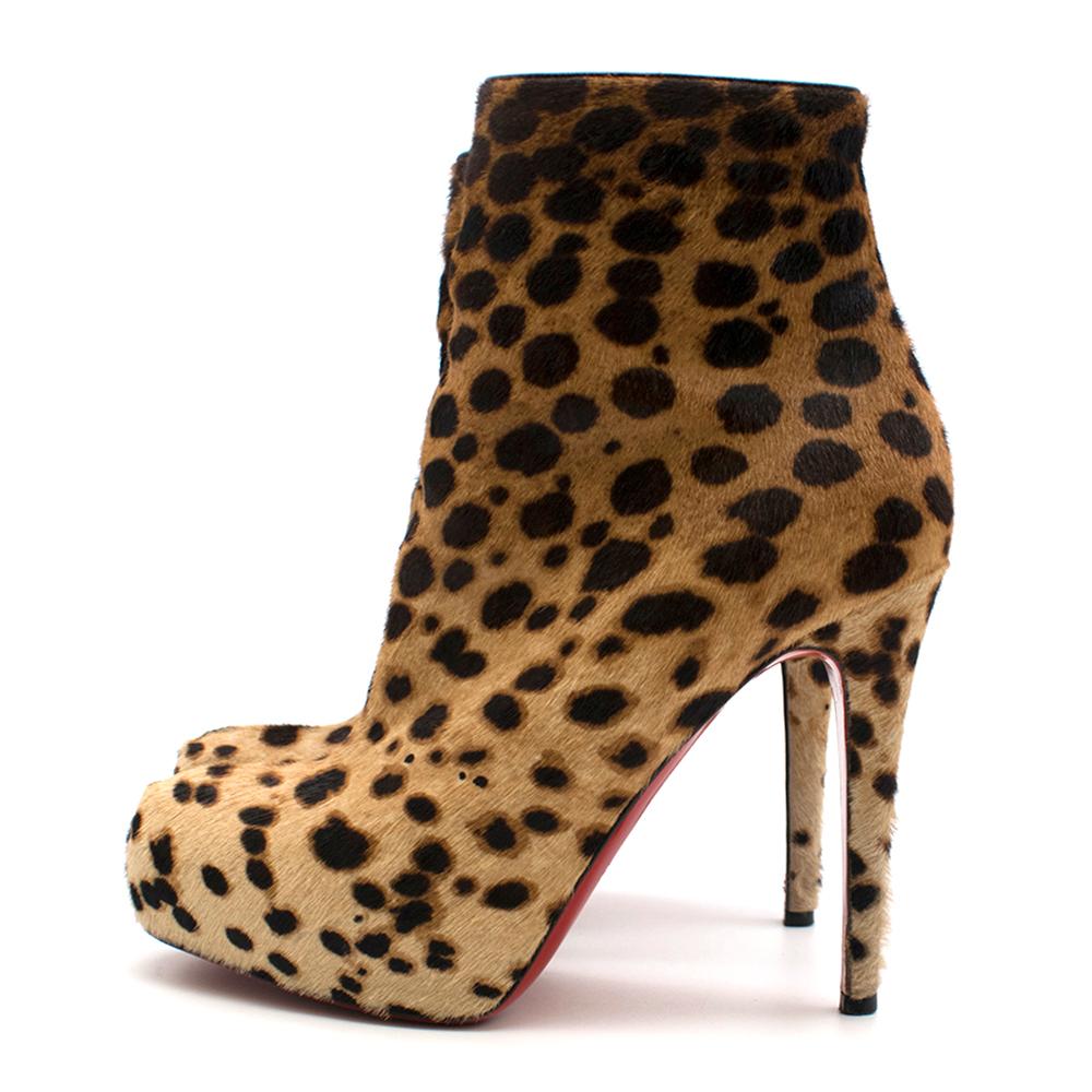 Brown Christian Louboutin Pony Hair Leopard Print Ankle Boot Heels	SIZE 38.5