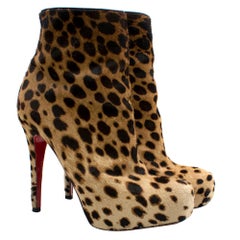 Used Christian Louboutin Pony Hair Leopard Print Ankle Boot Heels	SIZE 38.5