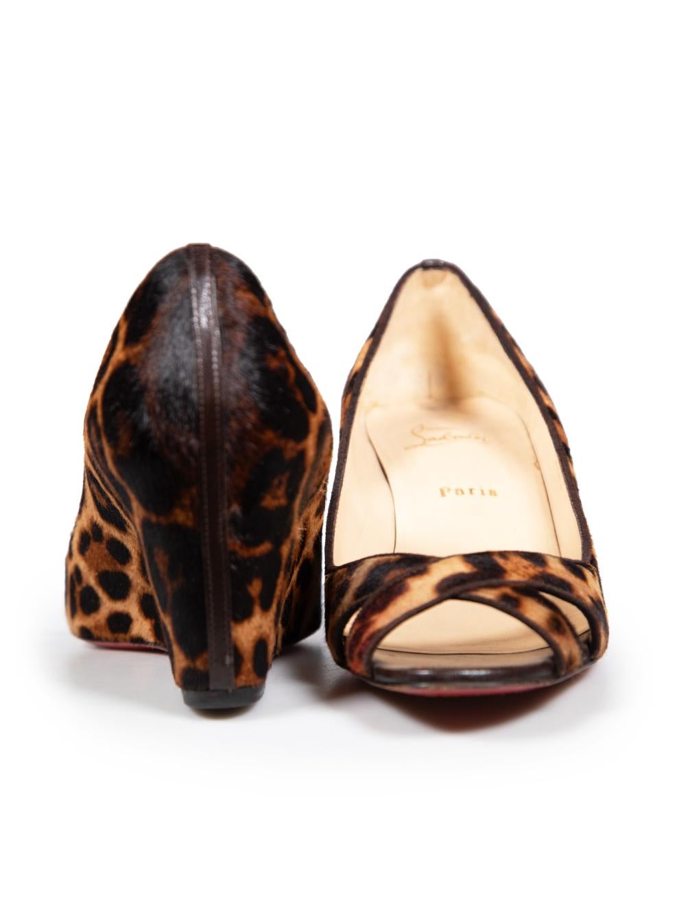 Brown Christian Louboutin Pony Hair Leopard Print Wedges Size IT 40
