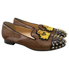 Christian Louboutin Pony Hair Spike-toe Studded Flats 37