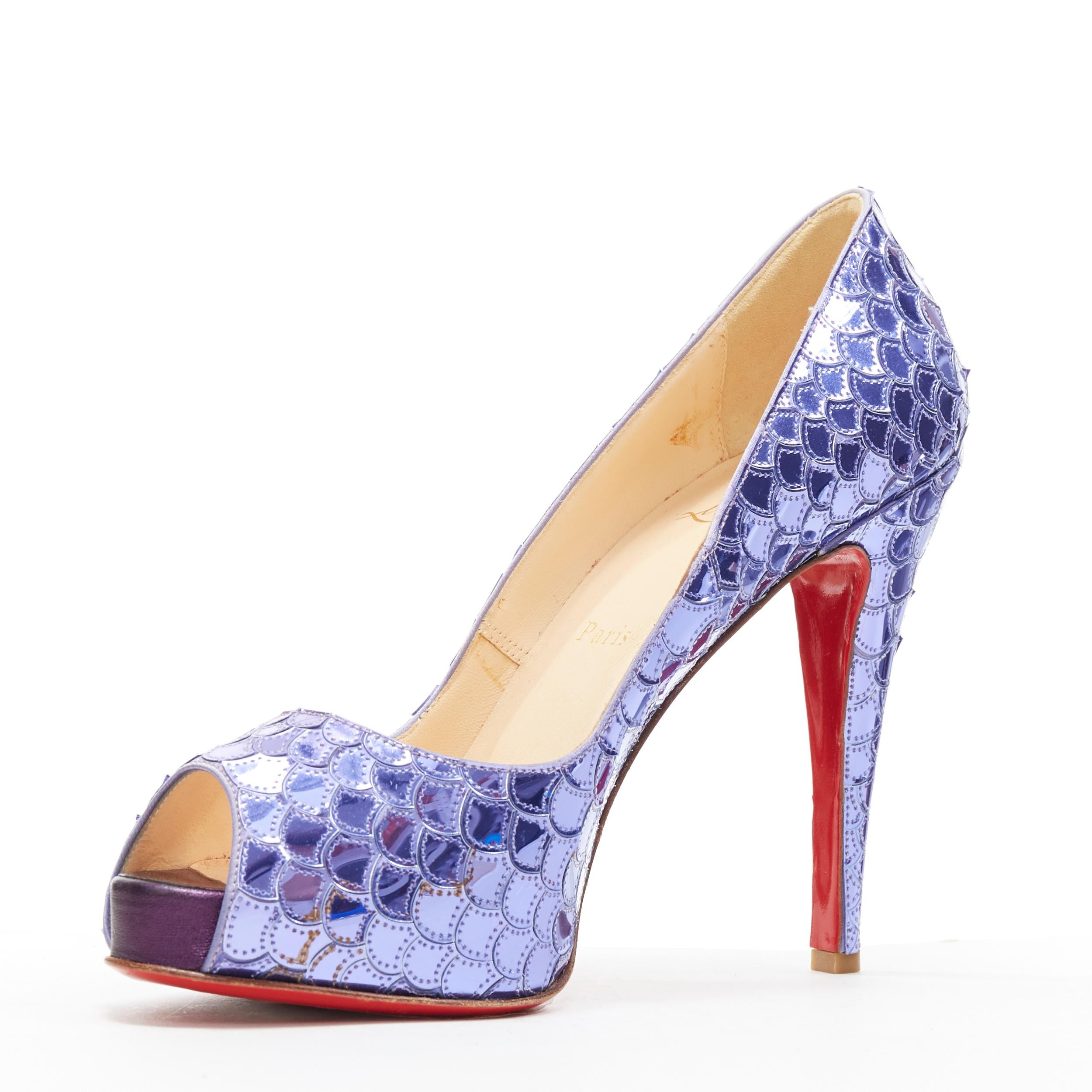 Purple CHRISTIAN LOUBOUTIN Poseidon 120 purple mirrored scaled sequins platform EU40