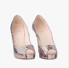Christian Louboutin Poseidon Metallic Silver Scaled PVC & Foil Peep-Toe Pumps -