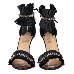 Christian Louboutin Poupedou 100 Lambskin Leather Sandals With Raffia Fringe