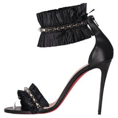Christian Louboutin Poupedou 100 Lambskin Leather Sandals With Raffia Fringe