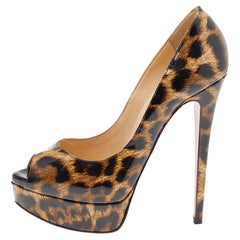 Christian Louboutin Print Patent Leather Lady Peep Toe Platform Pumps Size 36.5