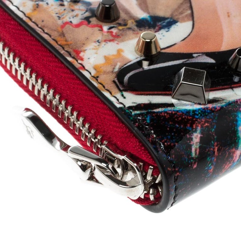 Christian Louboutin Print Patent Leather Panettone Spiked Zipper Coin ...