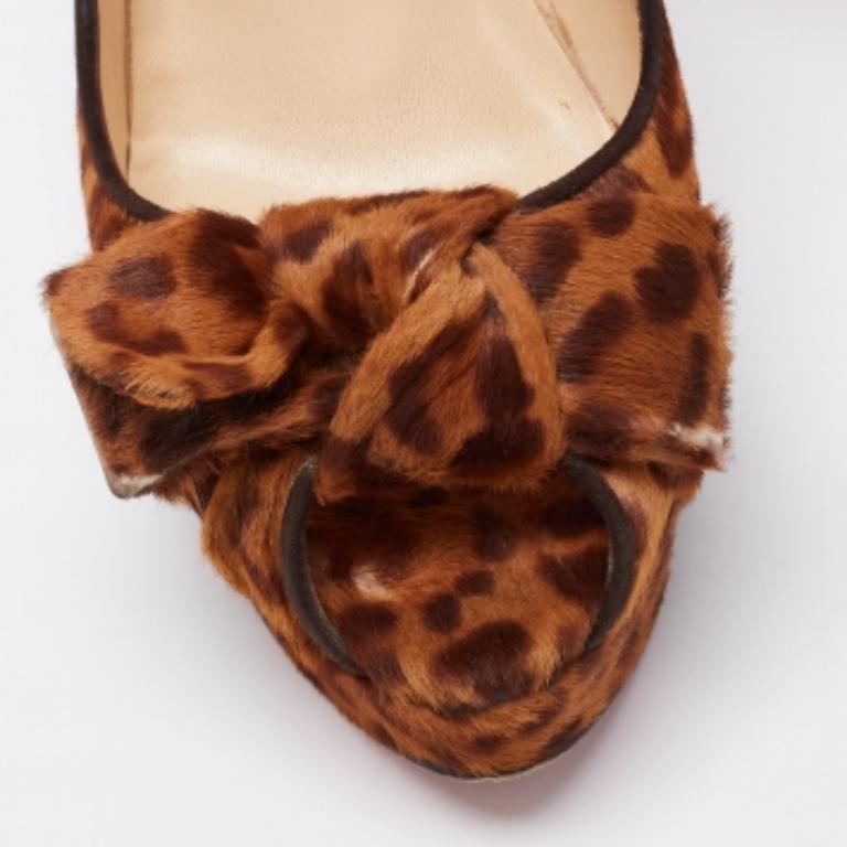 Christian Louboutin Printed Calf Hair Bow Lady Peep-Toe Platform Pumps Size 37 For Sale 1