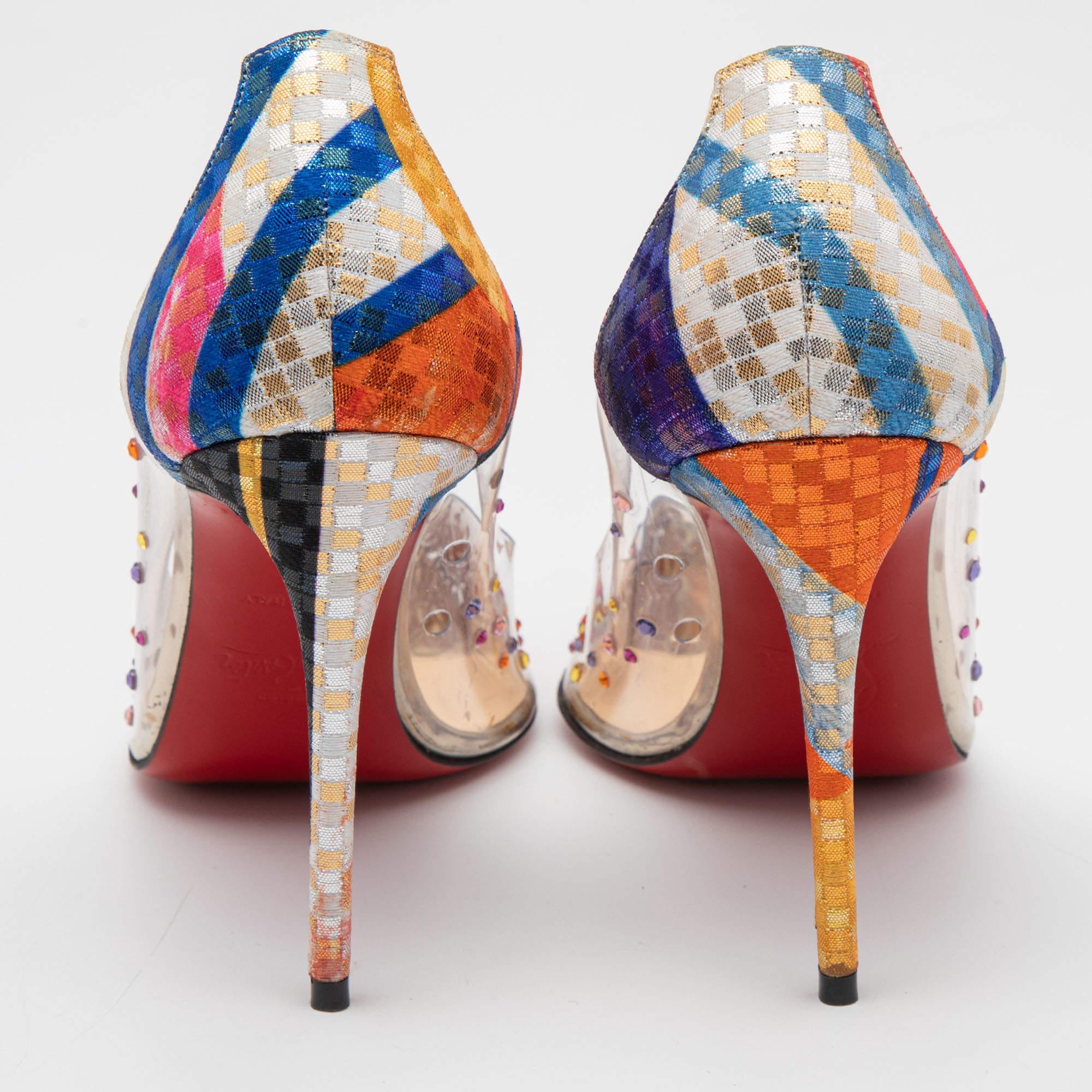 Christian Louboutin Printed Lurex Fabric and PVC Degrastrass Pumps Size 36 2