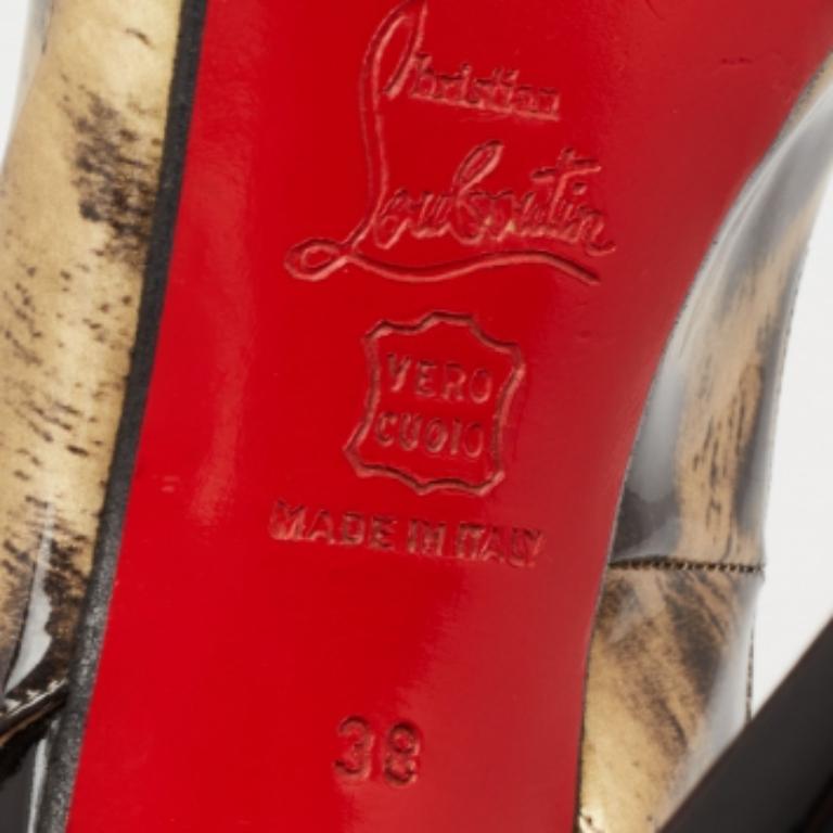 Christian Louboutin Sandalias de charol estampado No Prive Slingback Talla 38 Gris en venta