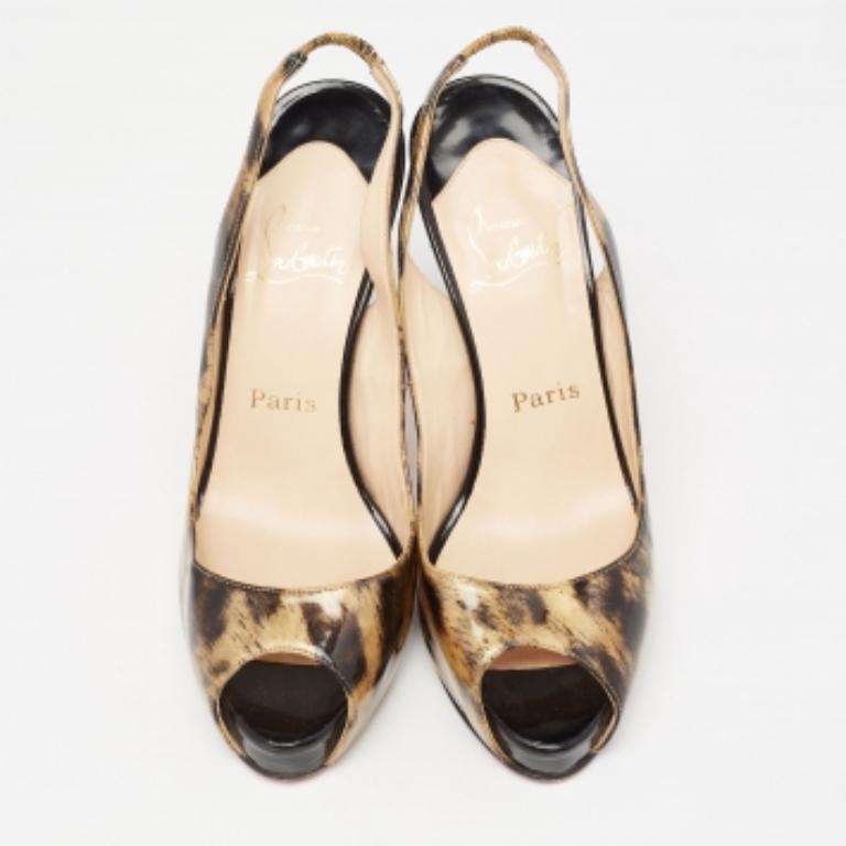 Christian Louboutin Sandalias de charol estampado No Prive Slingback Talla 38 en venta 1