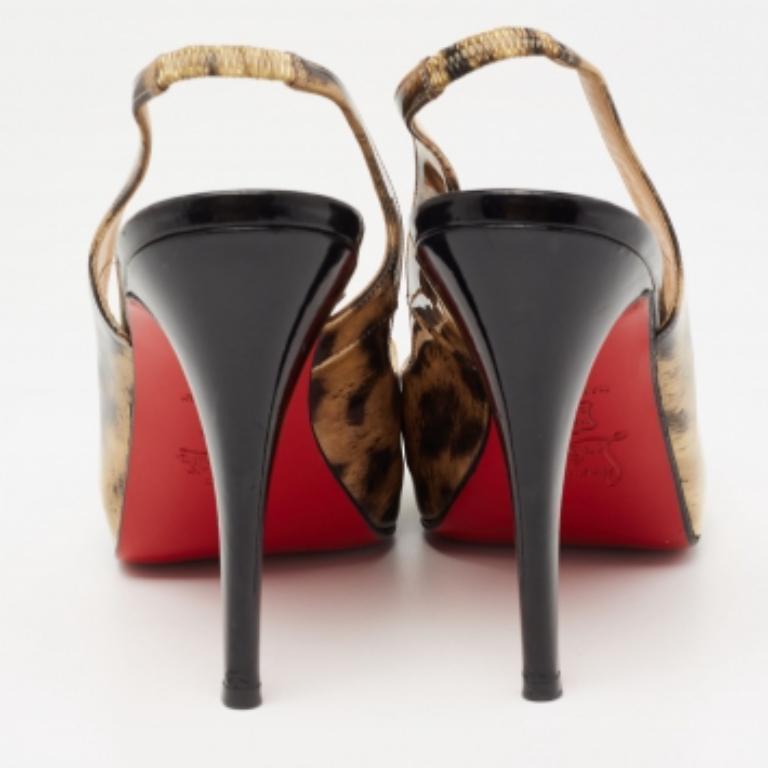 Christian Louboutin Sandalias de charol estampado No Prive Slingback Talla 38 en venta 2