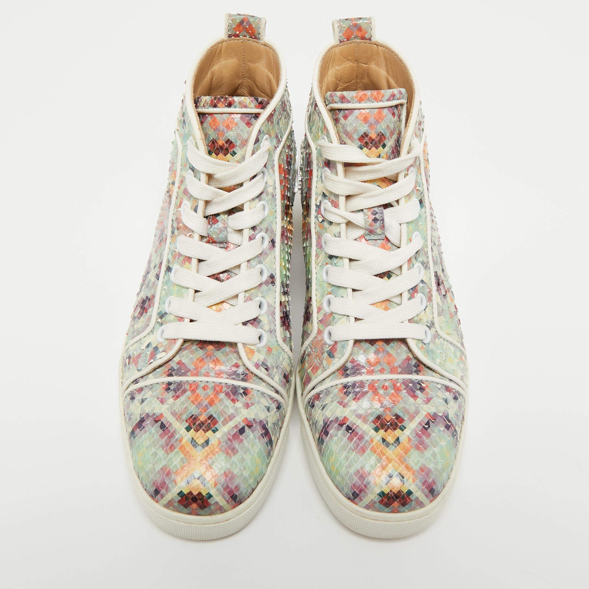 Christian Louboutin Printed Python Louis Orlato High Top Sneakers Size 37 In Excellent Condition For Sale In Dubai, Al Qouz 2