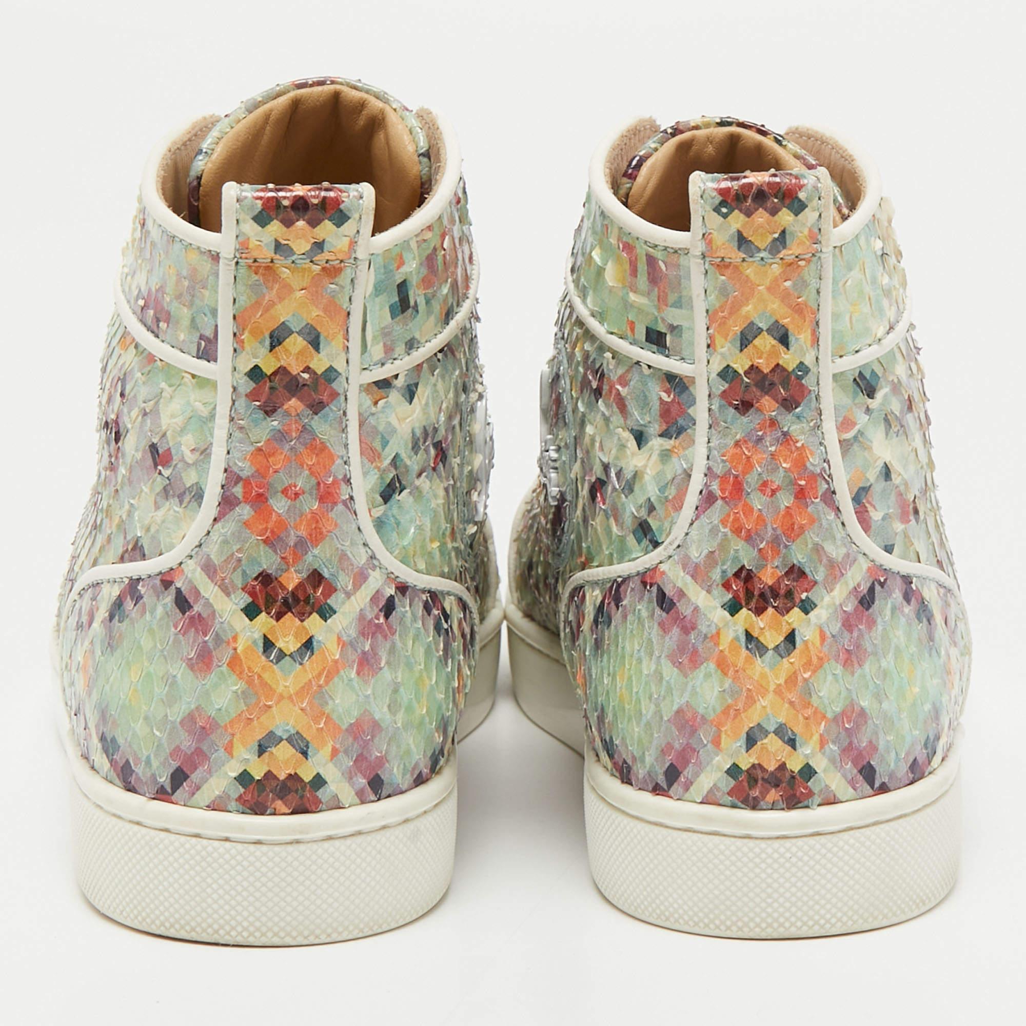 Christian Louboutin Printed Python Louis Orlato High Top Sneakers Size 37 For Sale 1