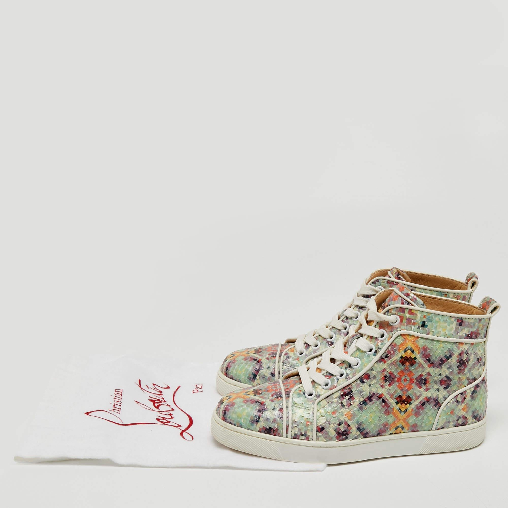 Christian Louboutin Printed Python Louis Orlato High Top Sneakers Size 37 For Sale 4