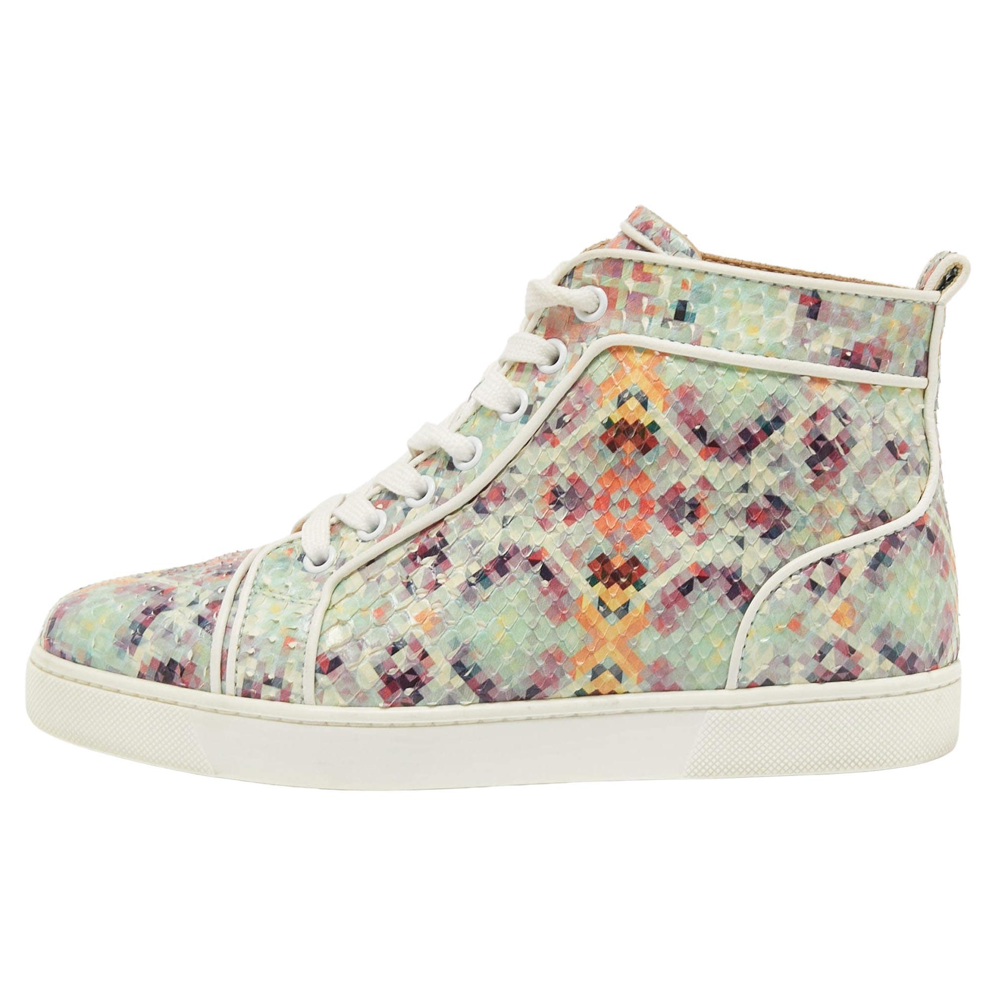 Christian Louboutin Printed Python Louis Orlato High Top Sneakers Size 37 For Sale