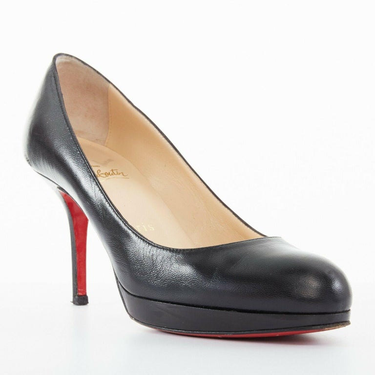 CHRISTIAN LOUBOUTIN Prorata 90 black leather platform round toe heels