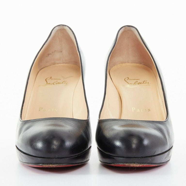 CHRISTIAN LOUBOUTIN Prorata 90 black leather platform round toe heels EU37 For Sale at 1stdibs