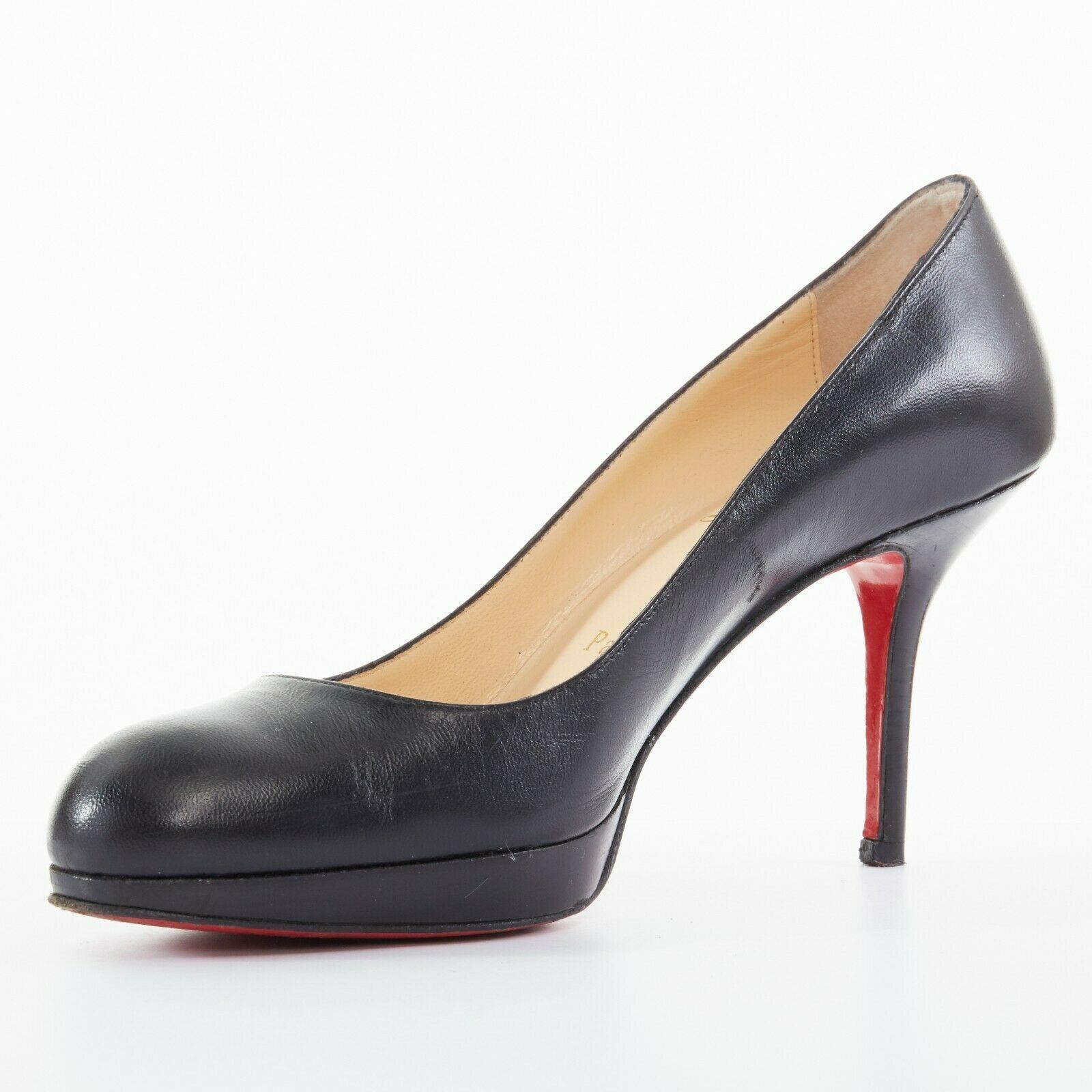 CHRISTIAN LOUBOUTIN Prorata 90 black leather platform round toe heels EU37 In Good Condition In Hong Kong, NT