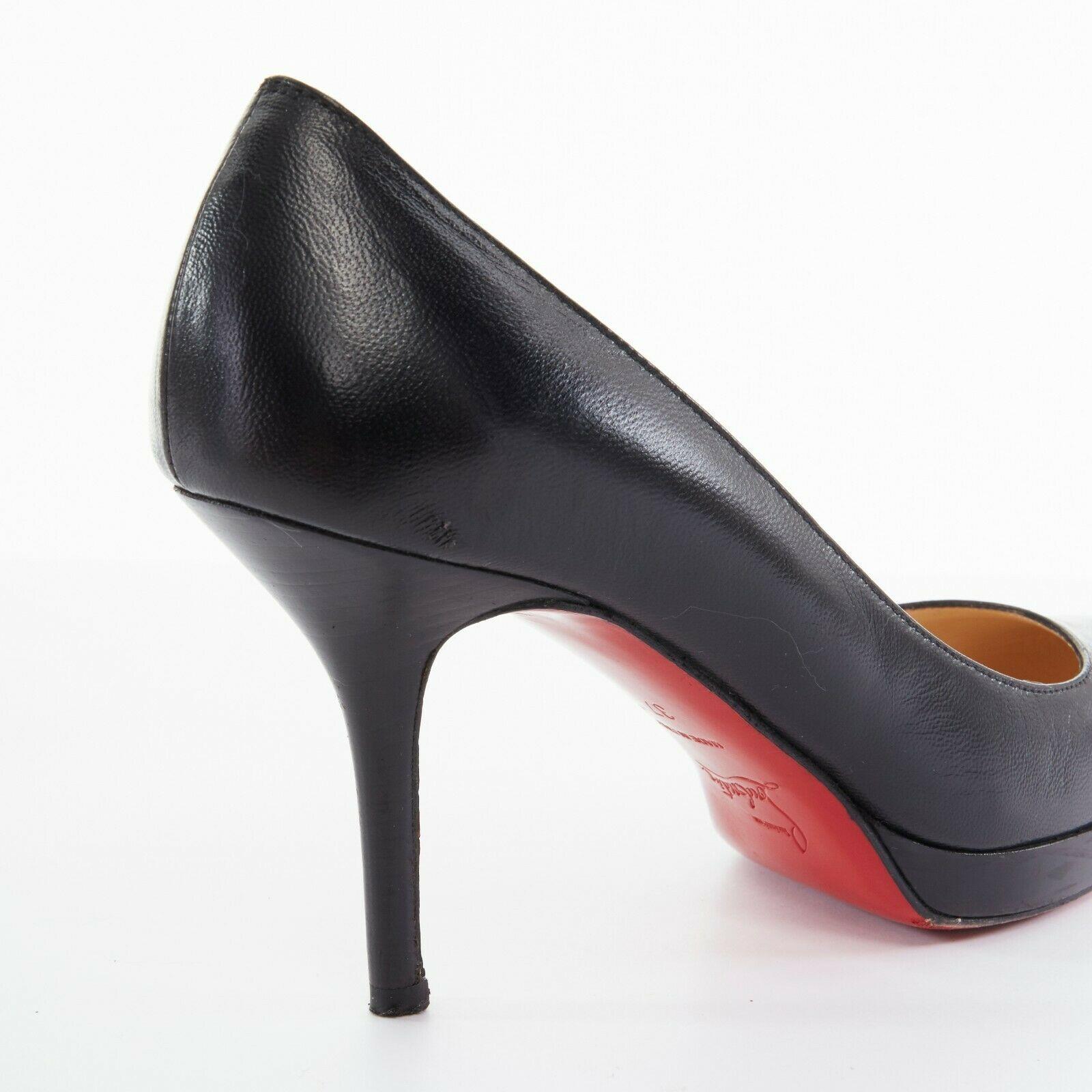 CHRISTIAN LOUBOUTIN Prorata 90 black leather platform round toe heels EU37 4