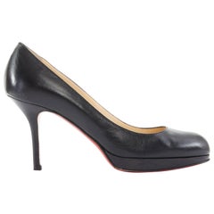 CHRISTIAN LOUBOUTIN Prorata 90 black leather platform round toe heels EU37