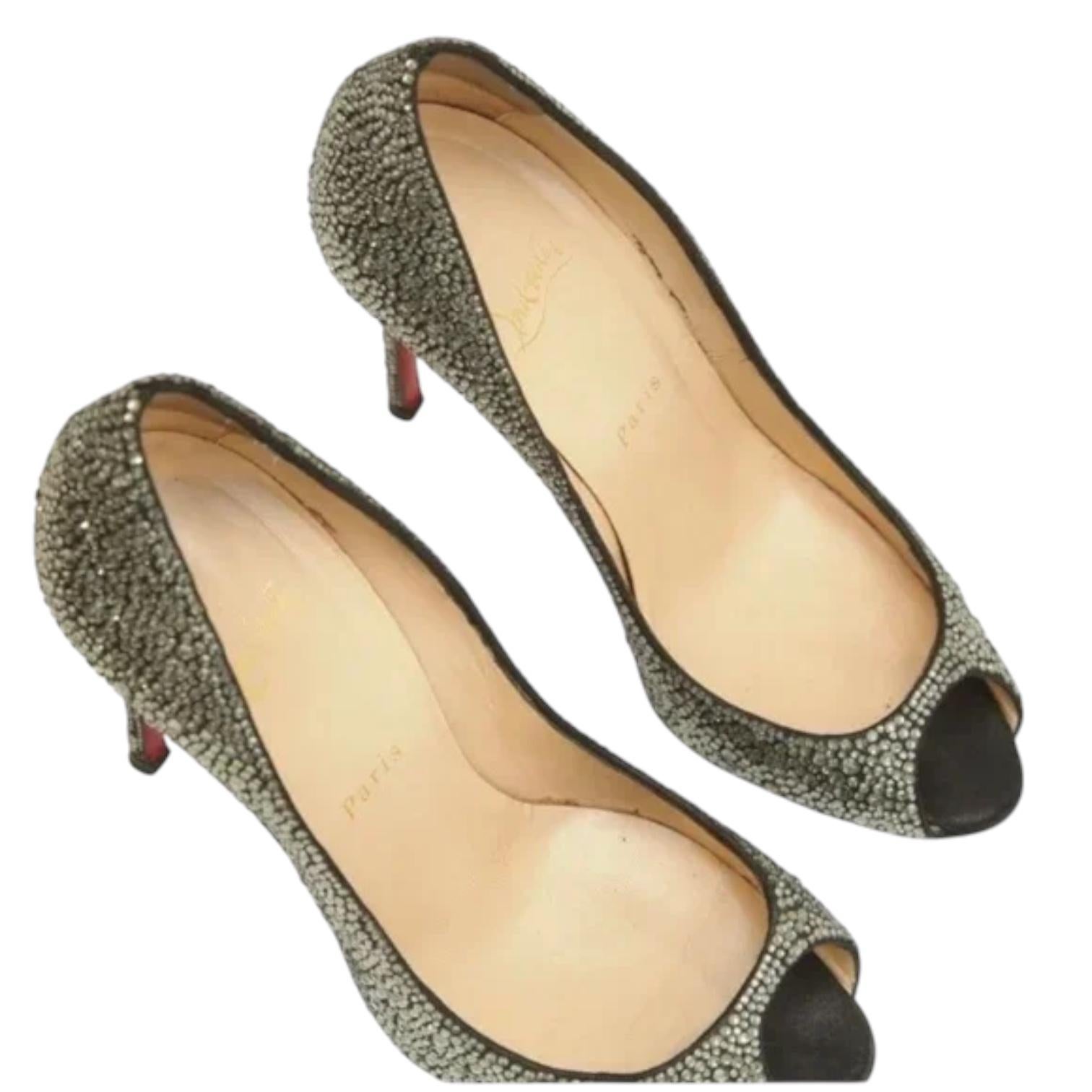CHRISTIAN LOUBOUTIN Pump Kristall Schwarz Wildleder Sexy Strass Peep Toe Heels 38 $3295 im Angebot 6