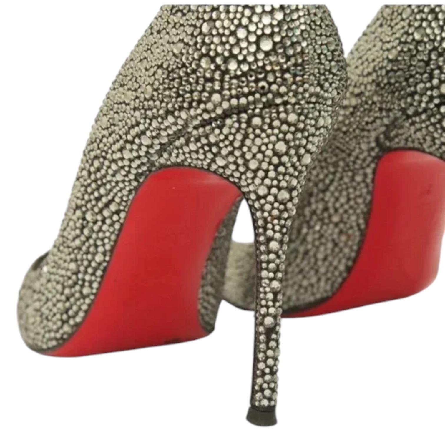 CHRISTIAN LOUBOUTIN Pump Kristall Schwarz Wildleder Sexy Strass Peep Toe Heels 38 $3295 im Angebot 2