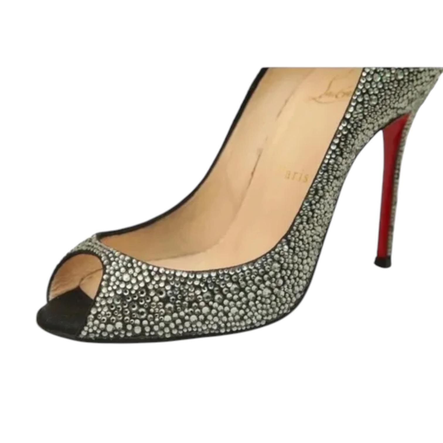 CHRISTIAN LOUBOUTIN Pump Kristall Schwarz Wildleder Sexy Strass Peep Toe Heels 38 $3295 im Angebot 4